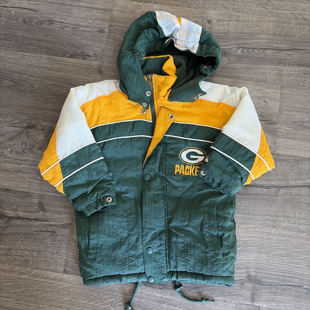 Vintage 90’s Green Bay Packers NFL Kids Small Hooded Winter Jacket